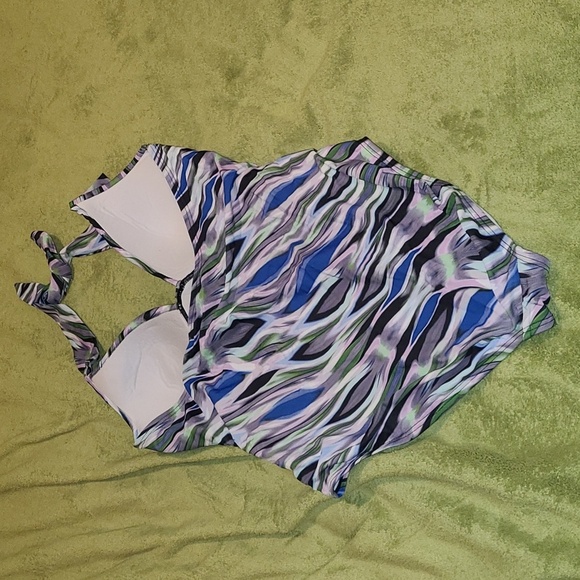 Kenneth Cole Halter One Piece Swimsuit Tummy Control Cover Pink Purple Black XL - Picture 2 of 7